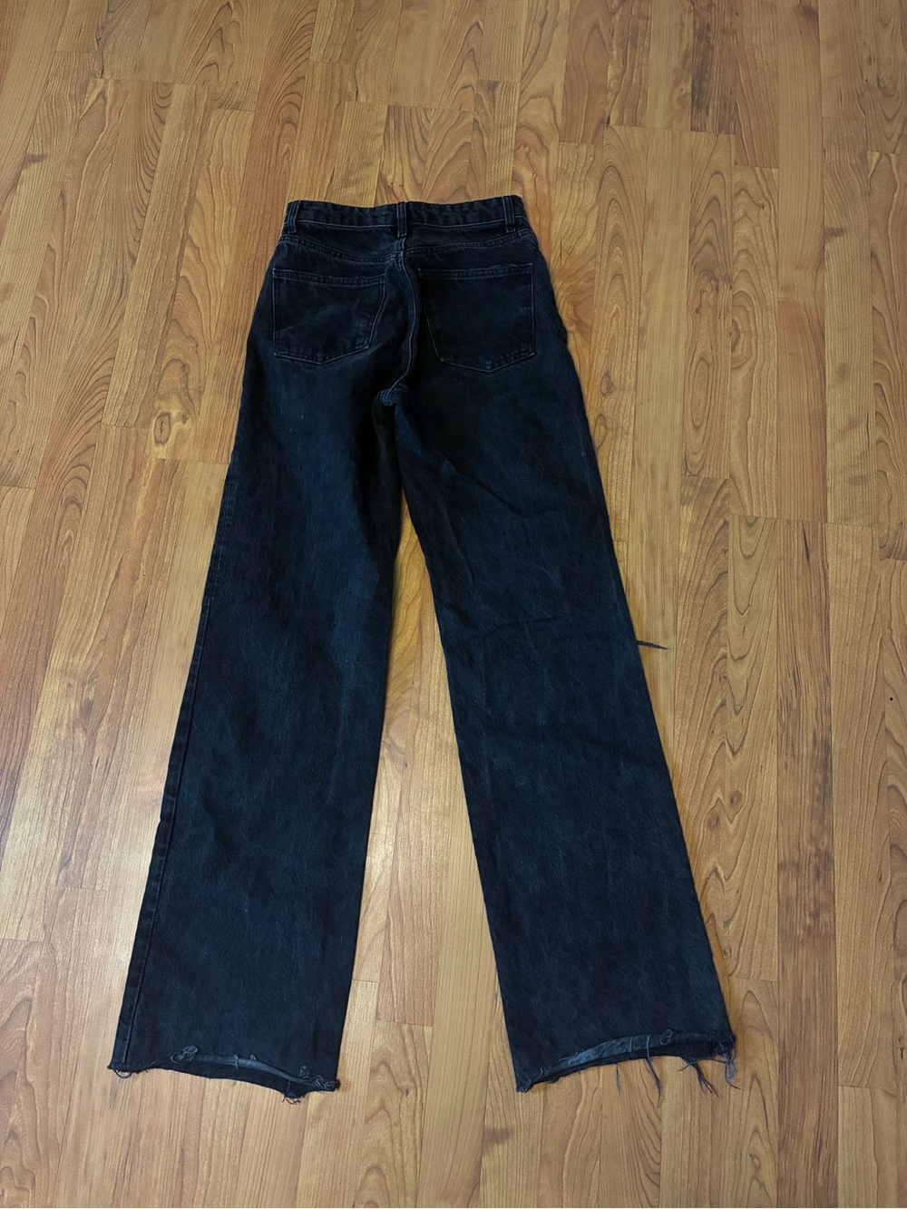 ZARA Black Ripped Wide Leg Jeans Size 4 US 26 High Rise Distressed Straight Deni - Picture 3 of 5